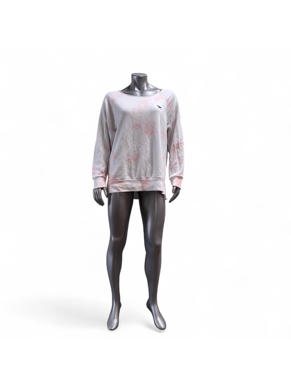 Victoria's Secret PINK Women's Small Pink White Tie-Dye Wide Neck Sweatshirt